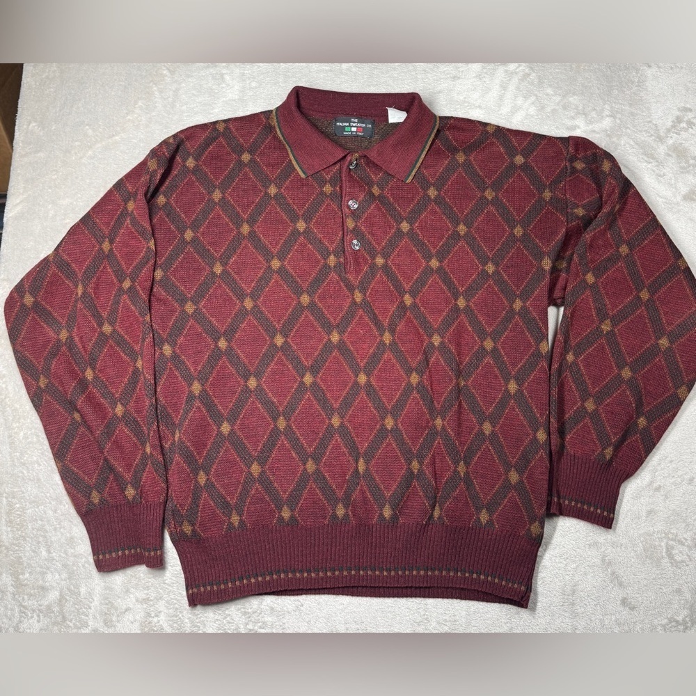 The Italian Sweater Men’s Made in Italy Wool Blend Maroon Red Knit Pullover M